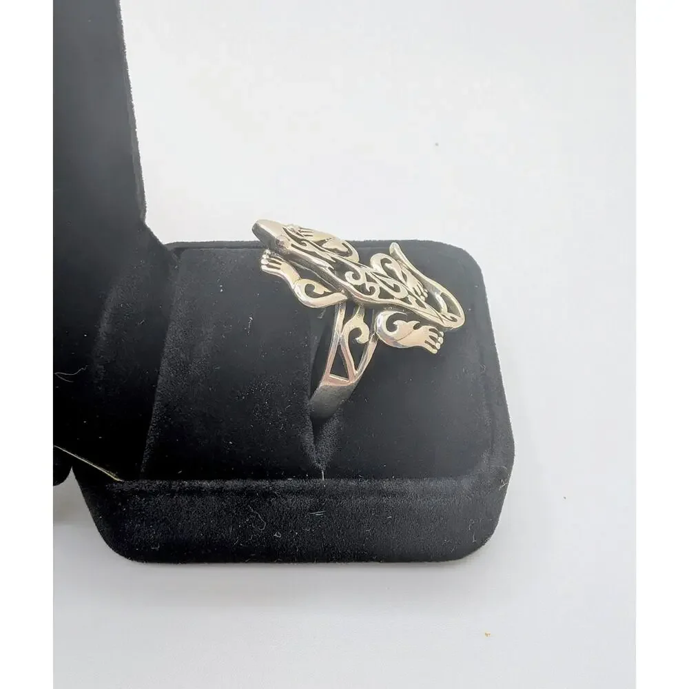 Gecko Lizard Sterling Silver Open Work Filigree Statement Ring Size 9.75